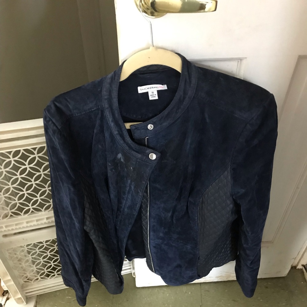 Blue Leather and Suede Jacket